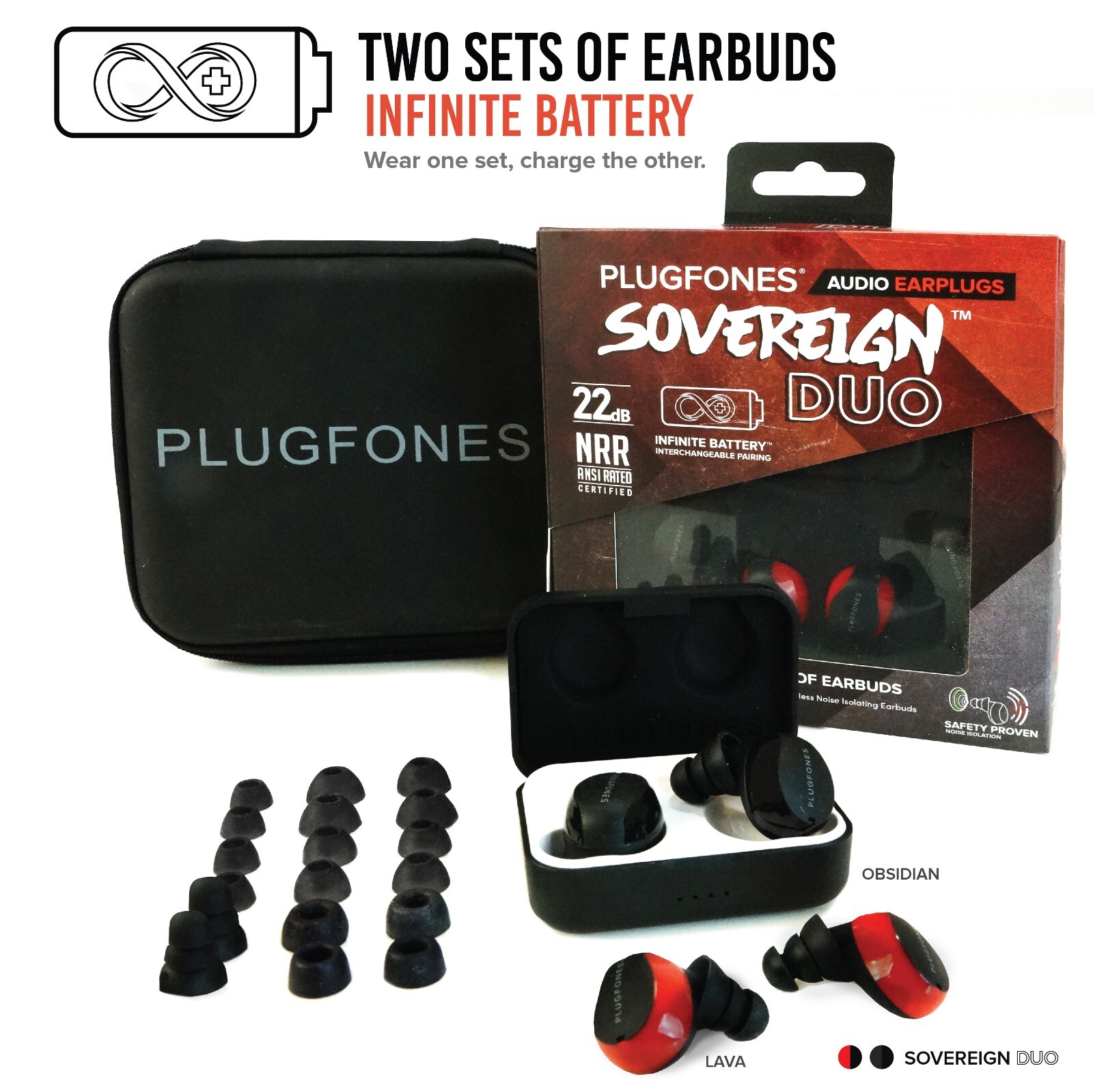 Plugfones Sovereign Duo Bluetooth Passive Sound Canceling Headphones earbuds