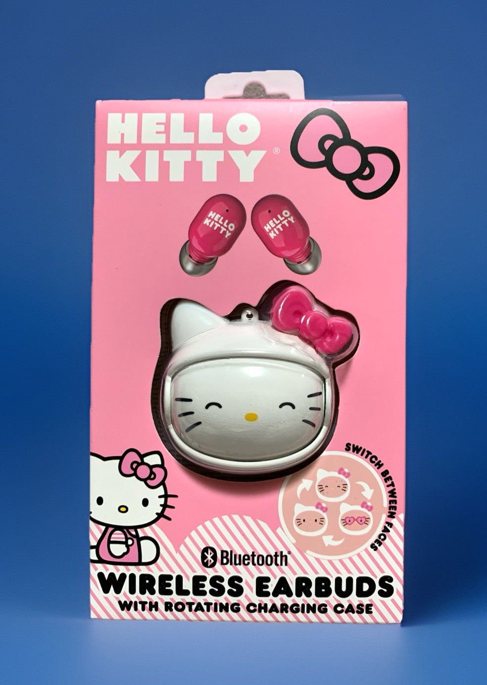 NEW Hello Kitty Bluetooth Wireless Earbuds w/Built-In Mic & 3-Face Charging Case