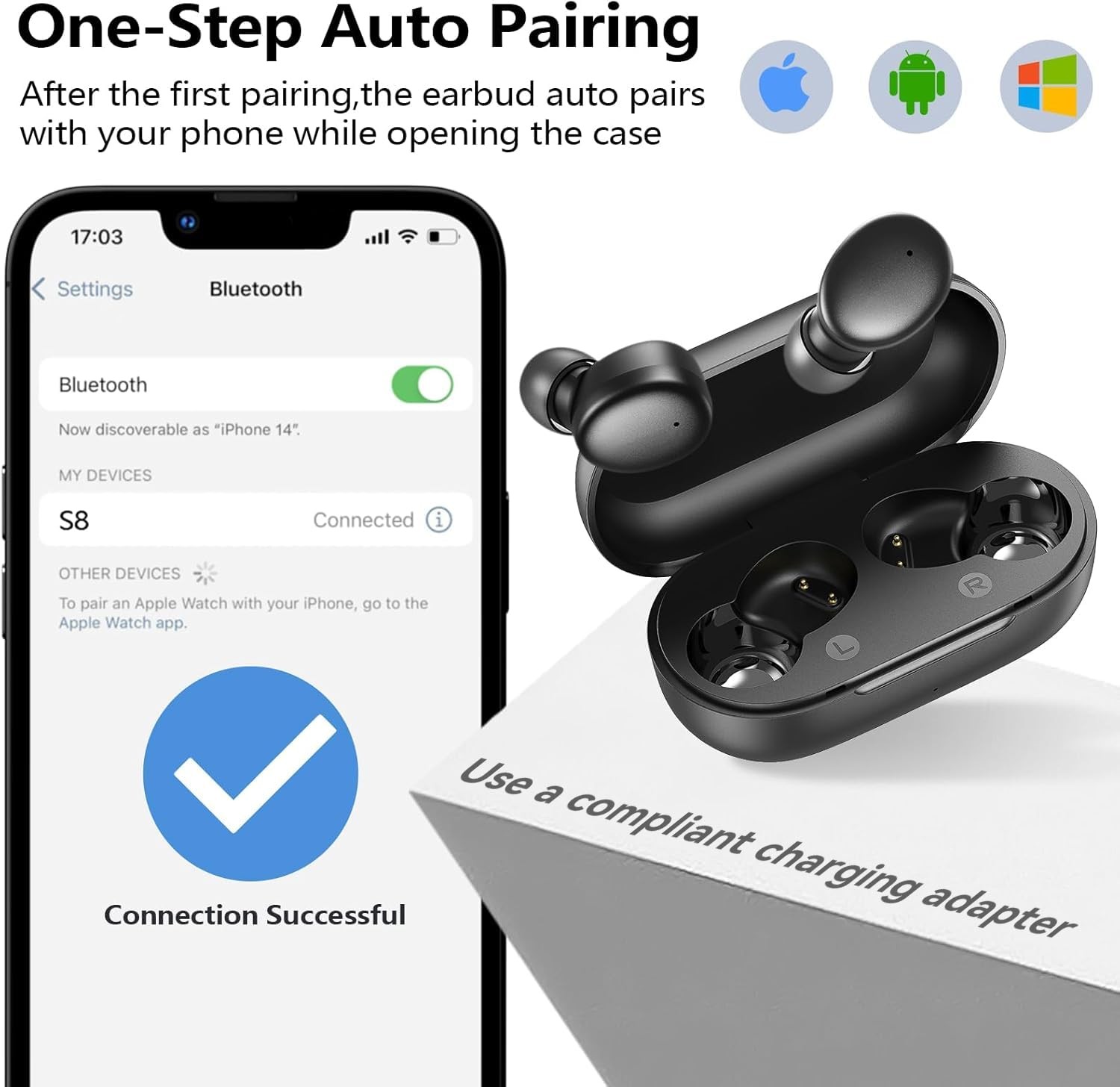 kurdene Wireless Earbuds Bluetooth 5.3 Light Weight in Ear Small Light, Black