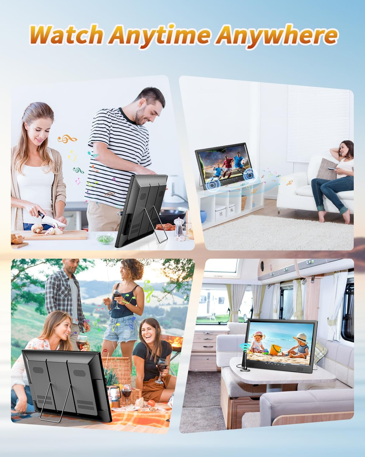 19.5″ HD Portable TV with Antenna, 8000Mah Built-In Powered Operated TV for Indo