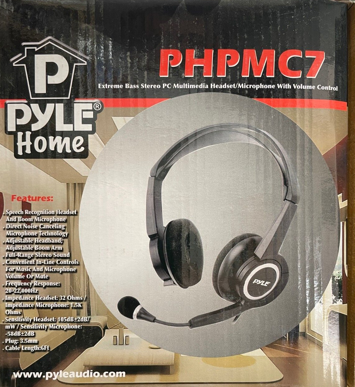 Pyle – PHPMC7 – Extreme Bass PC Headset/Microphone with Volume Control – Black