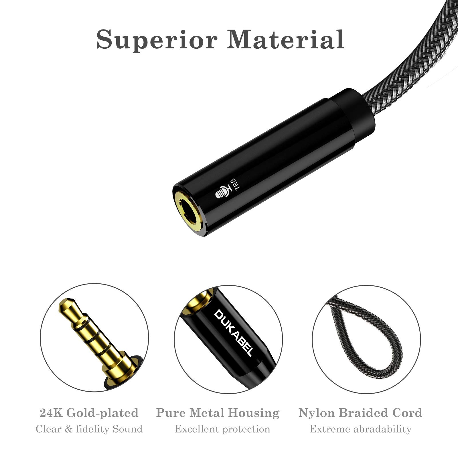DUKABEL DC4 3.5mm TRS to TRRS Adapter Cable, Microphone Audio Adapter, TRS Femal