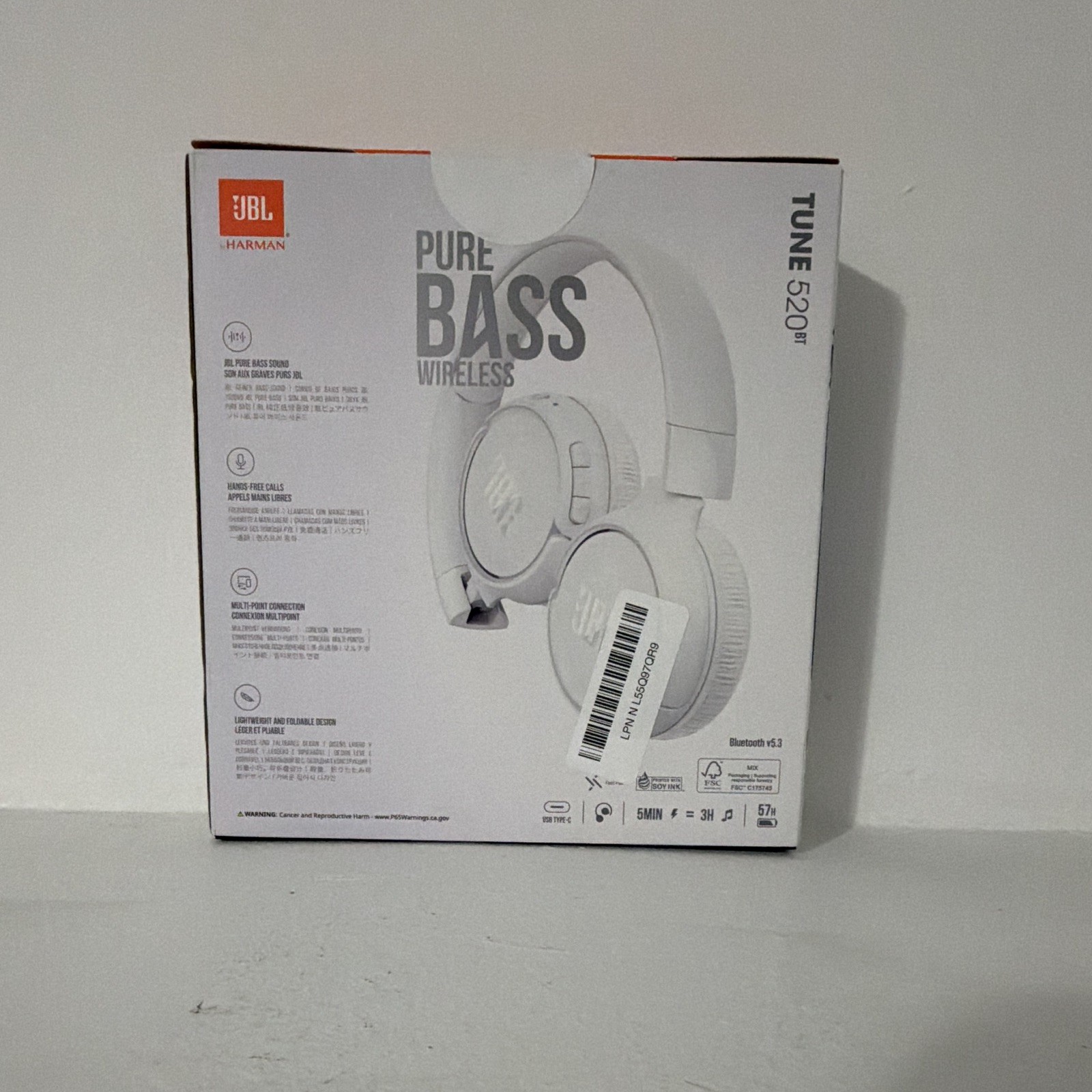 JBL Tune 520BT Wireless Bluetooth On-Ear Headphones w/ Mic, White