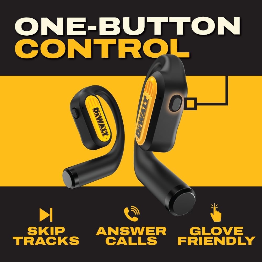 DEWALT Heavy Duty Open Ear Headphones, Bluetooth 5.3 Wireless Earbuds IP55, 4…