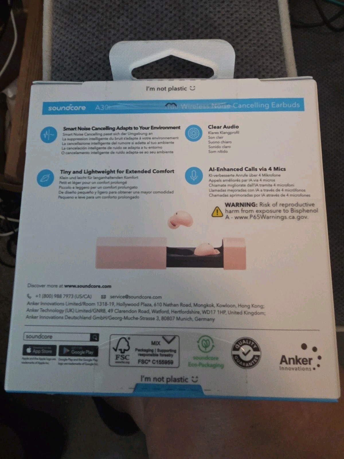 Soundcore A30i Smart Noise Cancelling Ear Buds-New-Factory Sealed-White/Pink/Blu