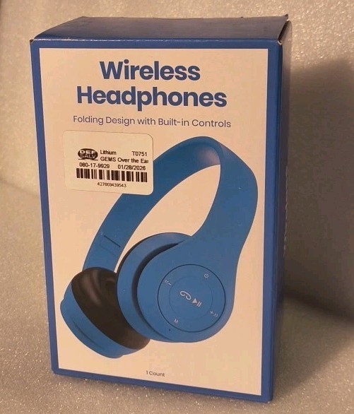 GEMS Wireless Headphones Folding Compact Design, 6hr Battery, Blue, Micro USB
