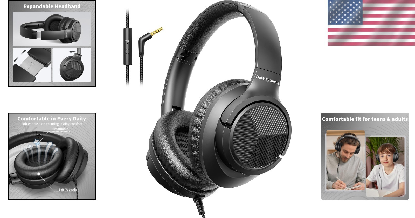 Lightweight Over-Ear Wired Headphones with Mic for Clear Calls & Music Listening