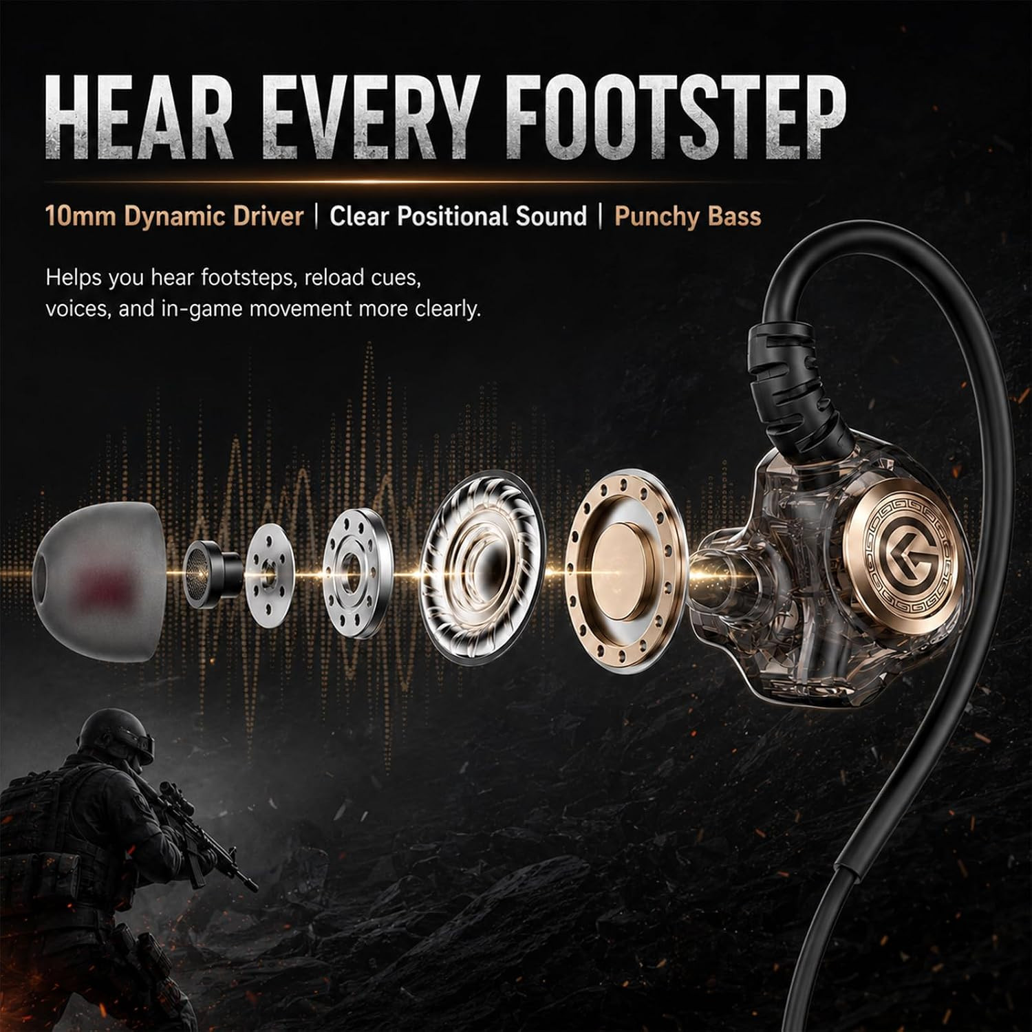 Gaming Earbuds with Mic, Wired in-Ear Gaming Headphones, 10mm Driver, 3.5mm & US