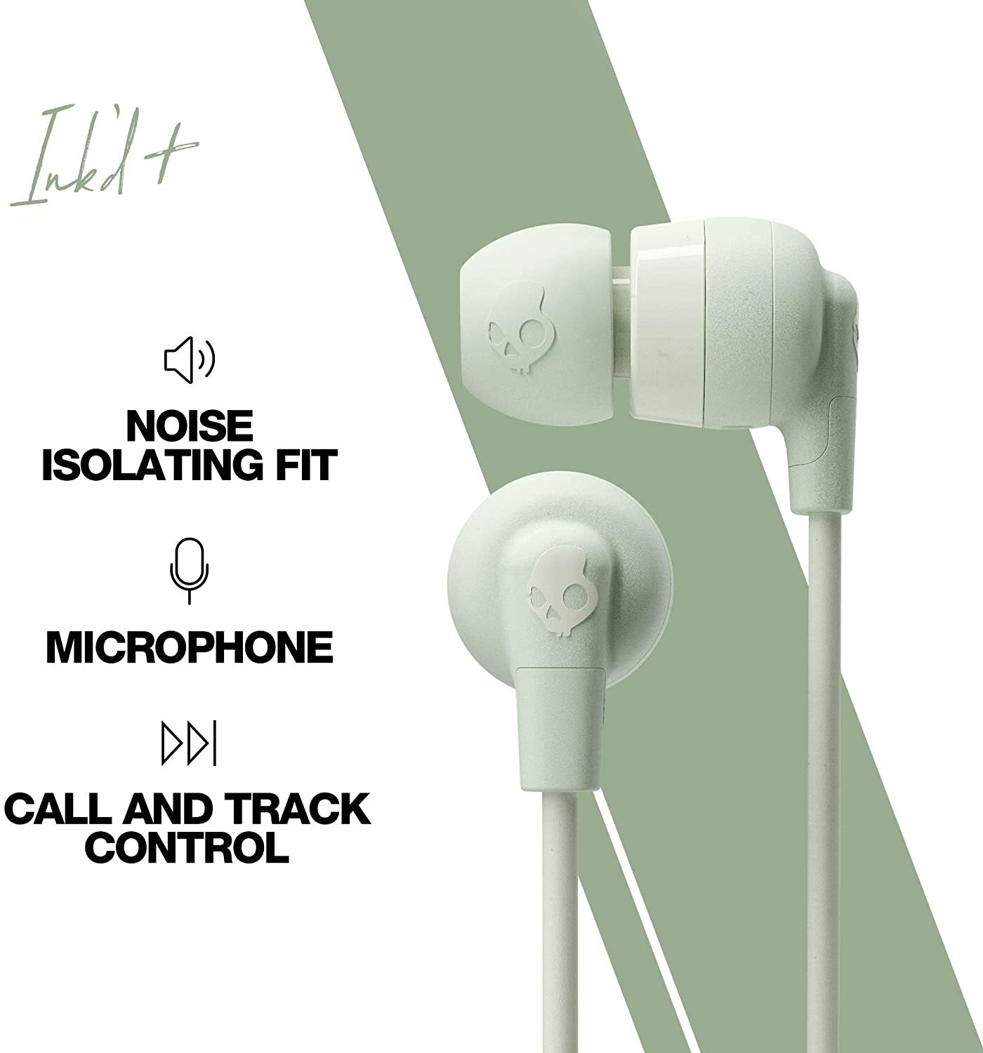Skullcandy Ink’d+ in-Ear Noise Isolating Earbud W/ Built In MIC Electric MINT