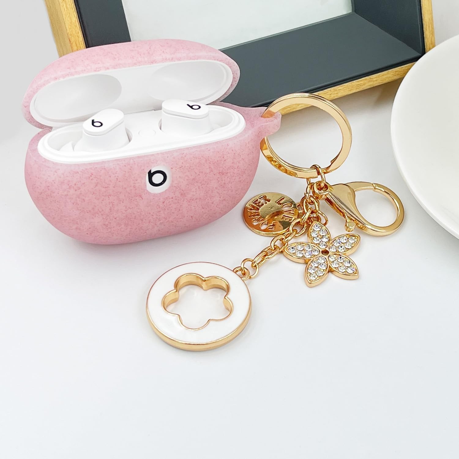 Rose Gold Silicone Case with Keychain for Beats Studio Buds + (2023) 2021