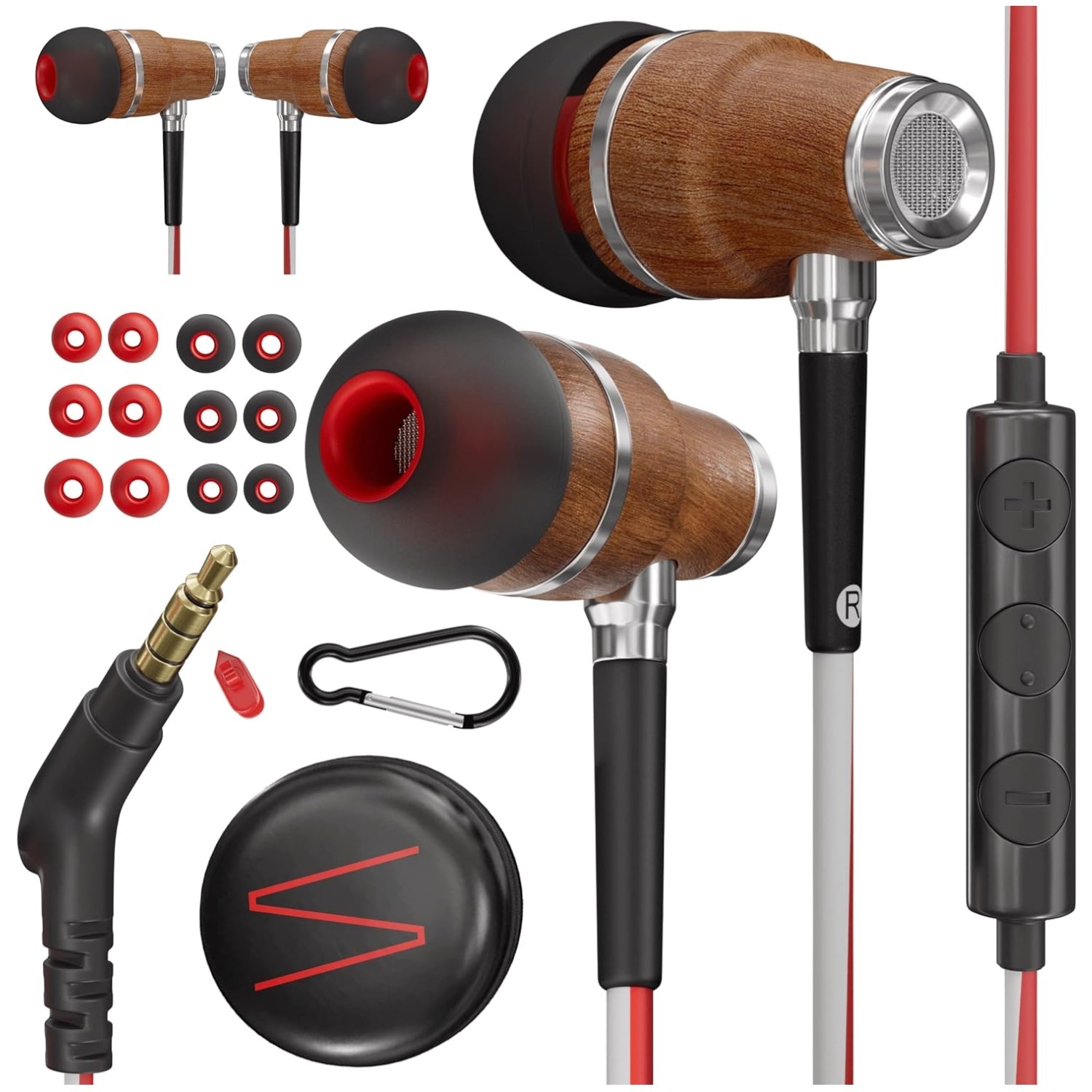 Handcrafted Bubinga Wood Earbuds with Mic