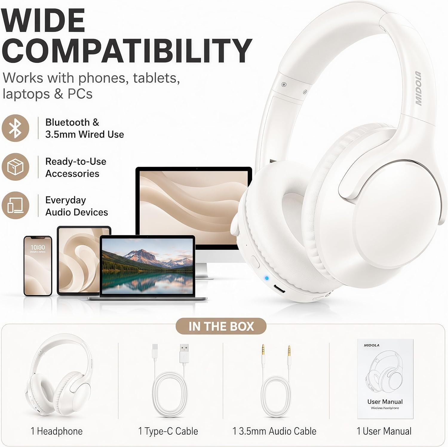 Comfortable Over-Ear Bluetooth Headphones with 68H Playtime & Sound Isolation