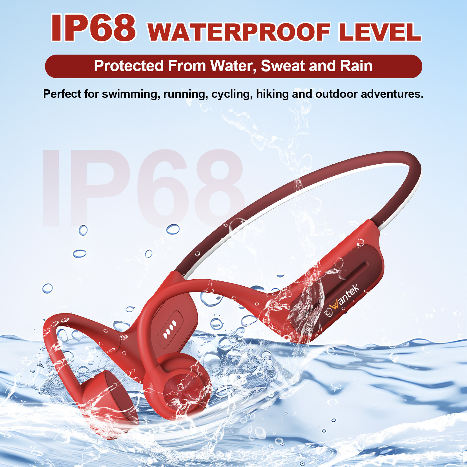 Wantek Bluetooth Bone Conduction Headphones IP68 32GB MP3 Swimming Earphones