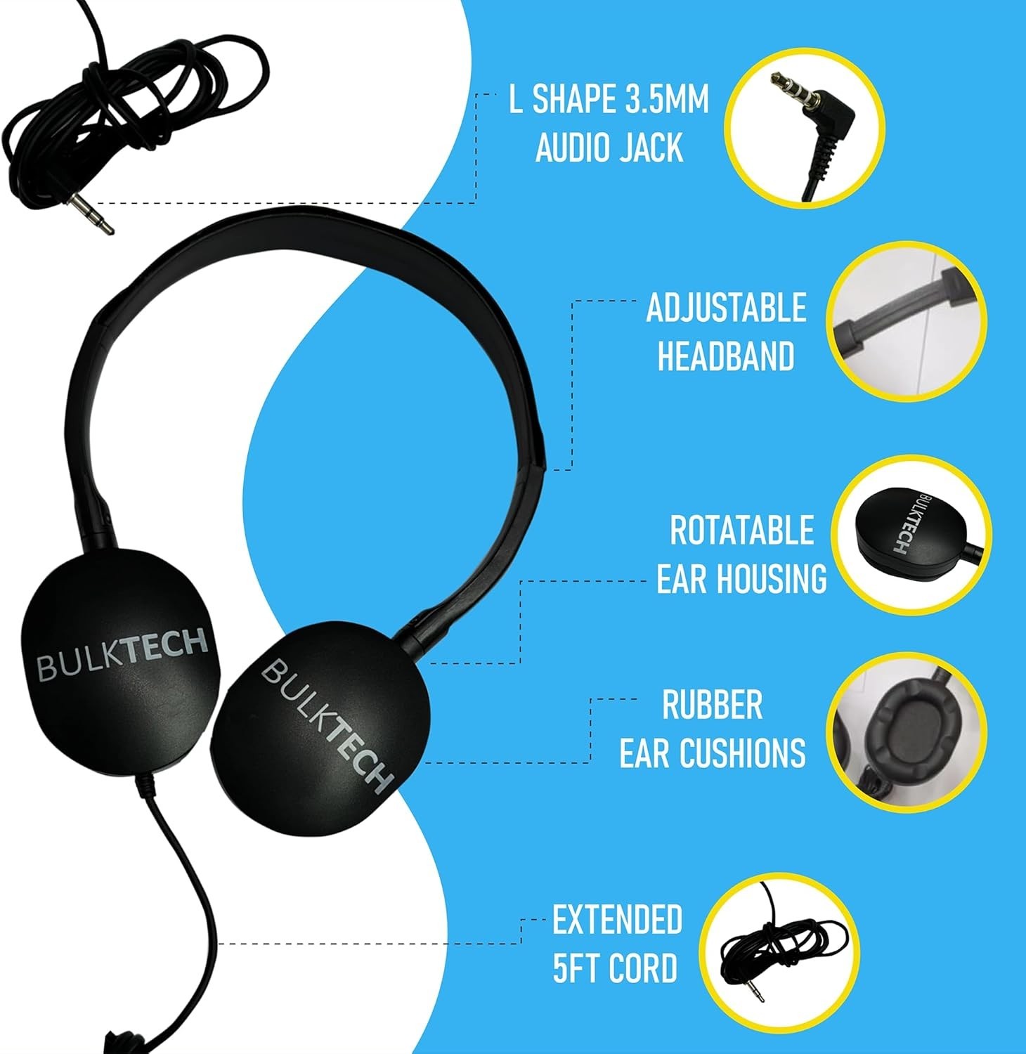 Comfortable On-Ear Rubber Headphones for Kids & Adults – 3.5mm Audio Jack