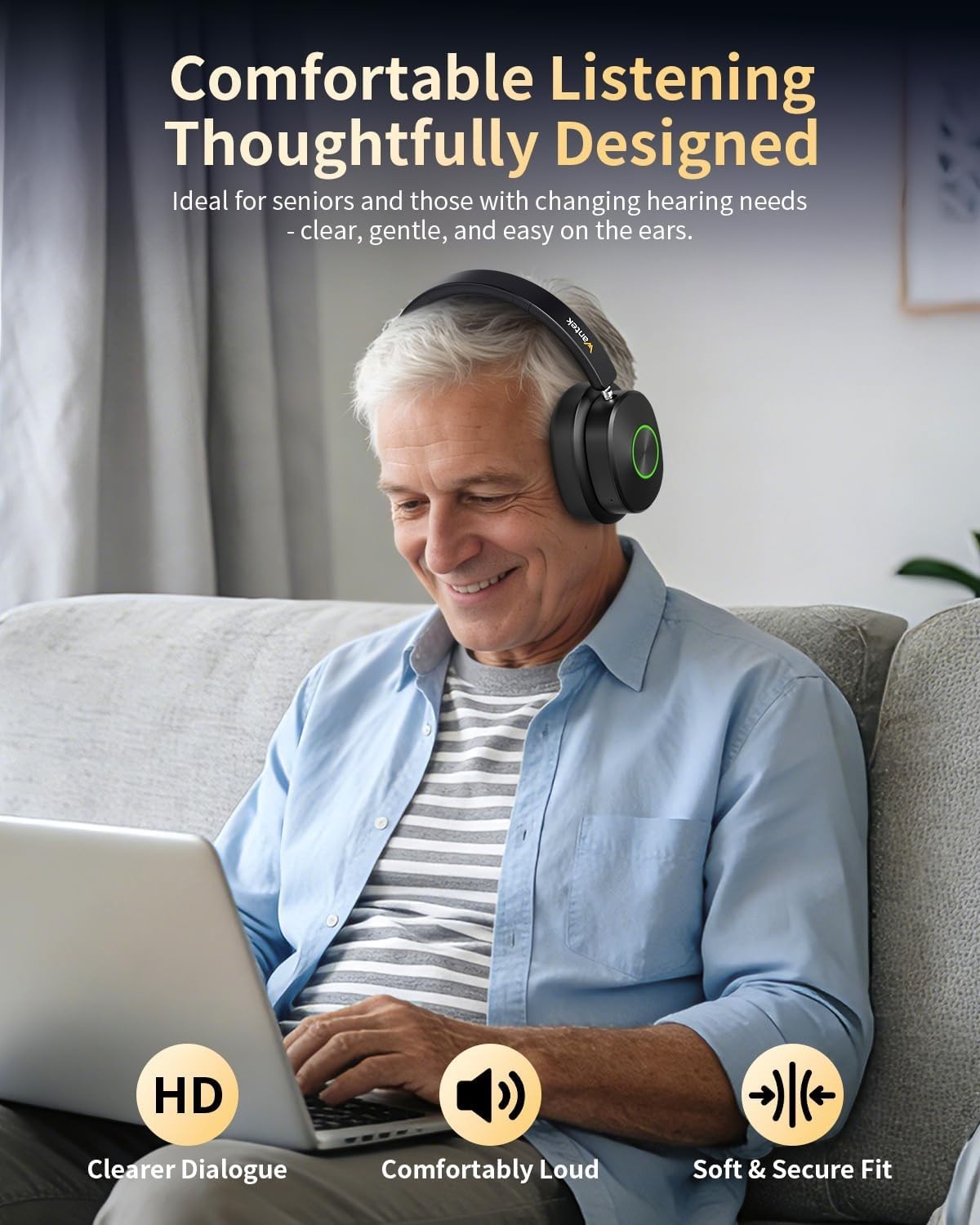 Wantek Wireless Headphones for TV Watching, TV Headphones Wireless for Seniors w
