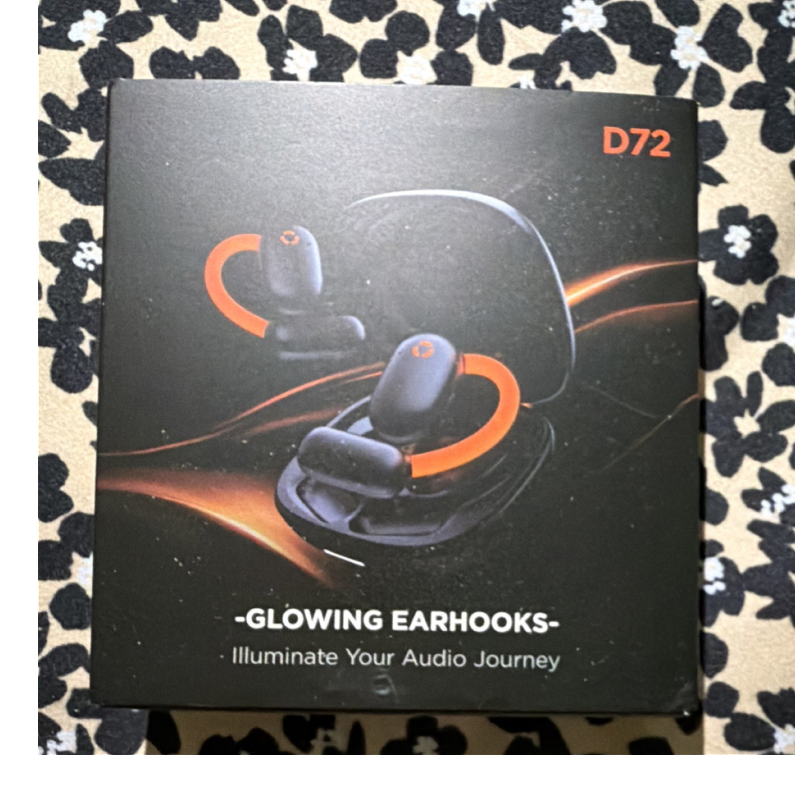 D72 Glowing Earhooks Ear-hook Earbud Headphones with Charging Case Black Orange