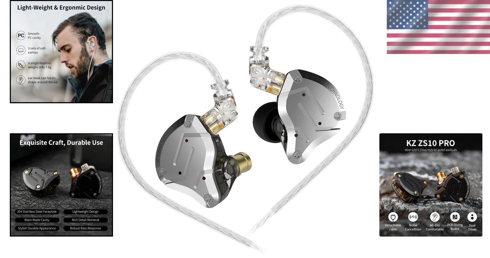 KZ ZS10 Pro Wired Headphone Detachable Cable