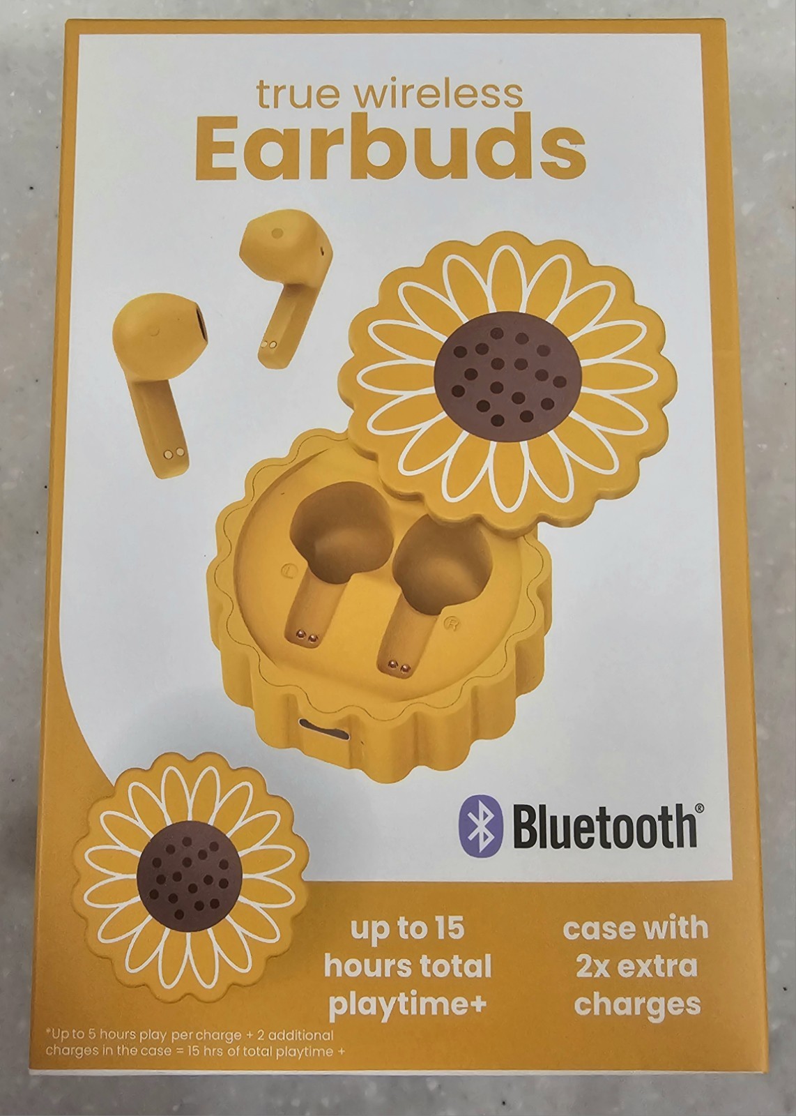NEW Vivitar True Wireless Earbuds in Yellow Sunflower-Shaped case Bluetooth