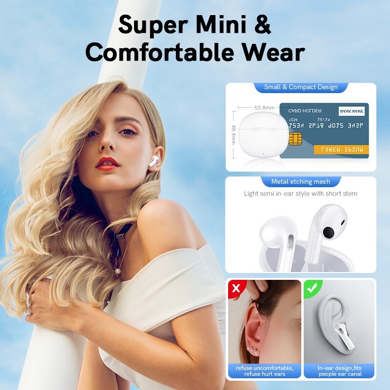 Wireless Earphones 5.3 Earbuds 68ms Low Latency 13mm Driver Head Phone HD Call