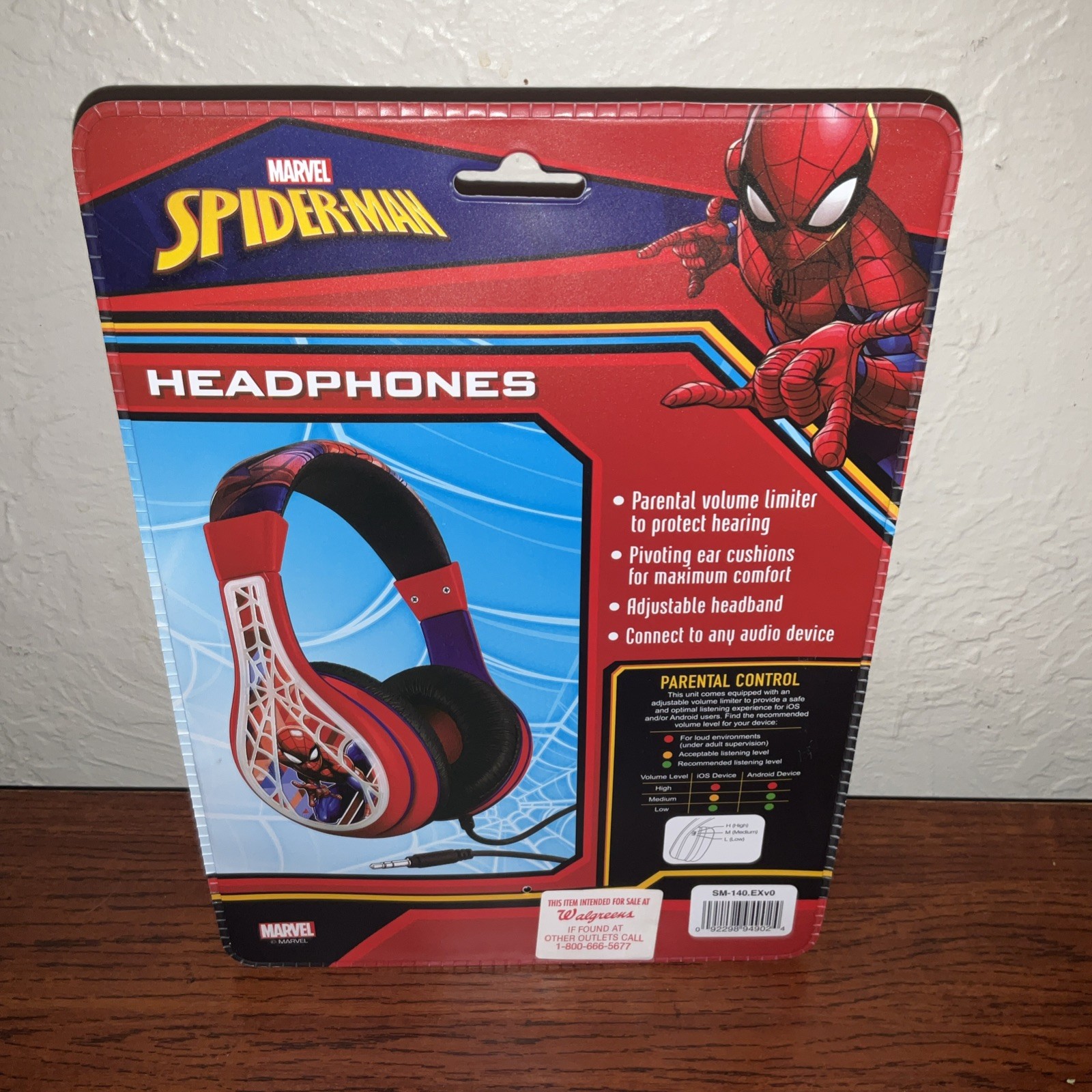 Marvel Spider-Man Kids Headphones Adjustable Headband Parental Volume Limiter
