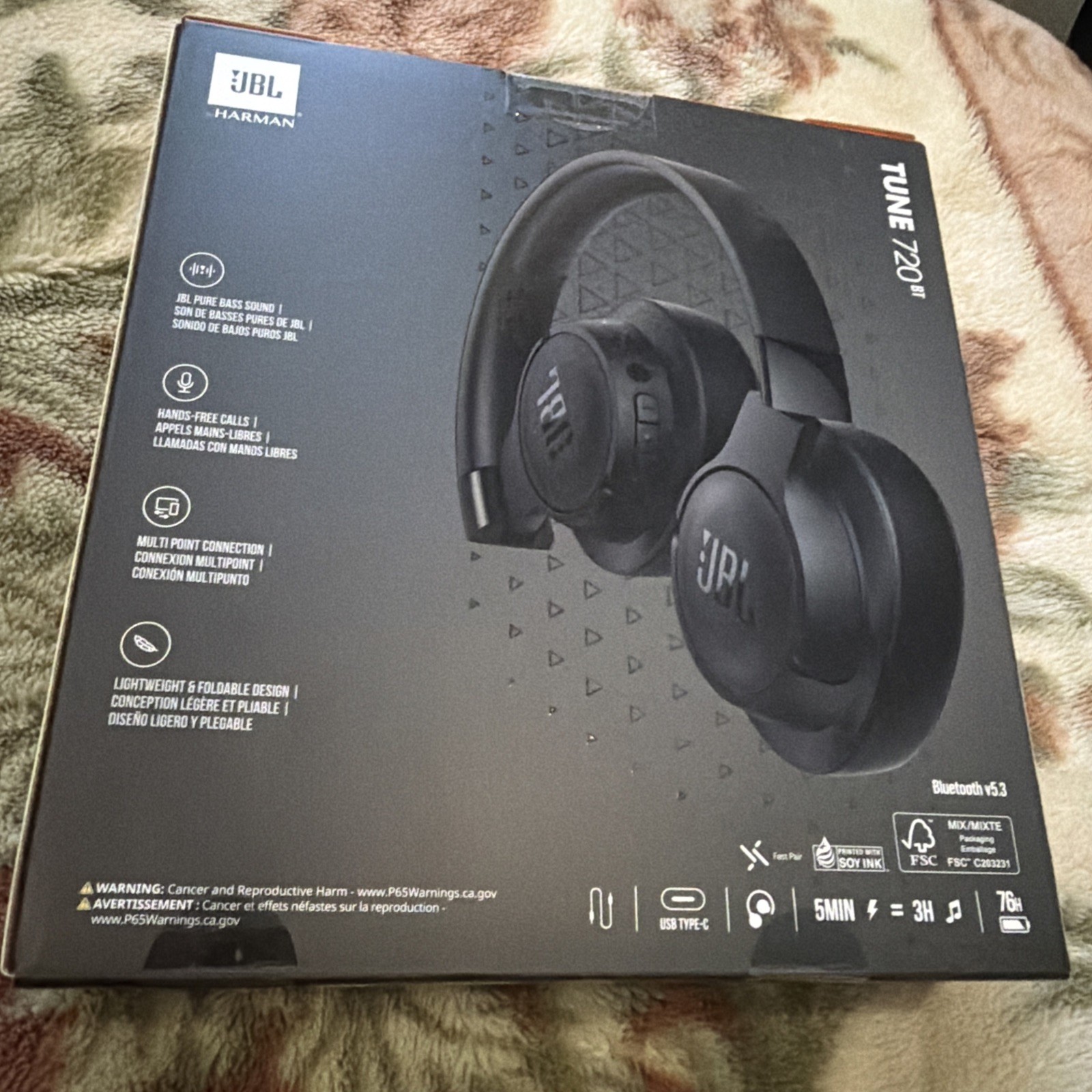 NEW – JBL Tune 720BT Wireless Bluetooth Over-Ear Headphones Pure Bass Black