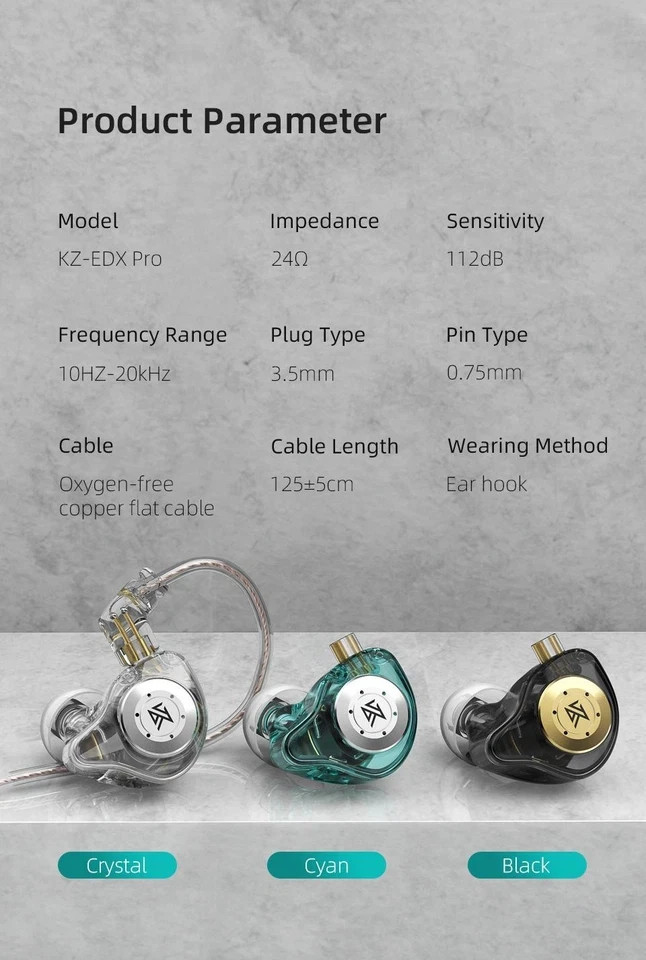 Kz Edx Pro Earphones Dynamic in Ear Monitor Hifi Wired Headphones Bass Stereo Ga