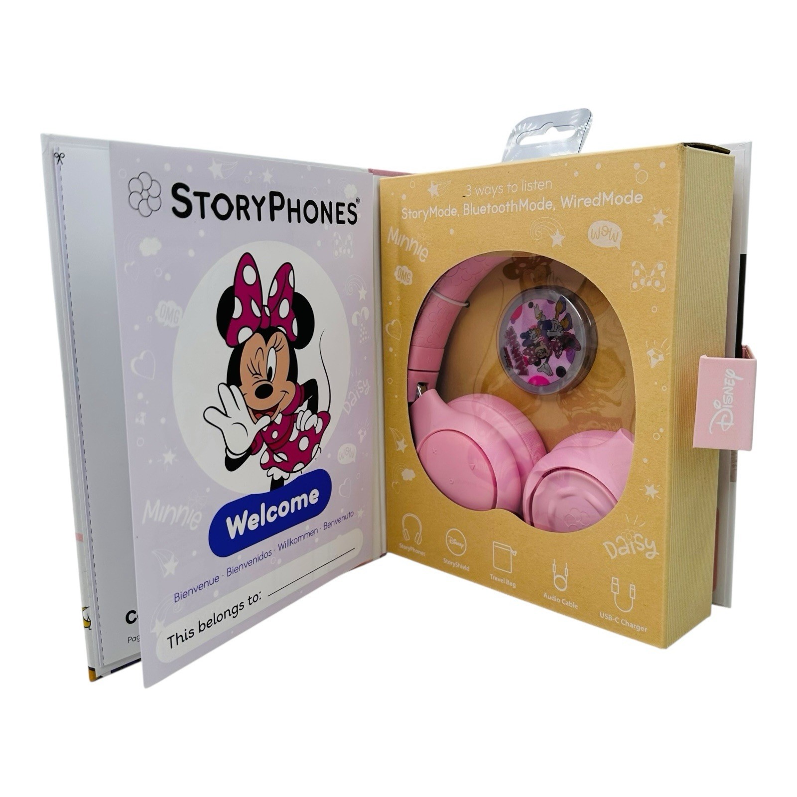 Disney Story Phones Storytelling Headphones for Kids w/ 1 Story Shield Pink