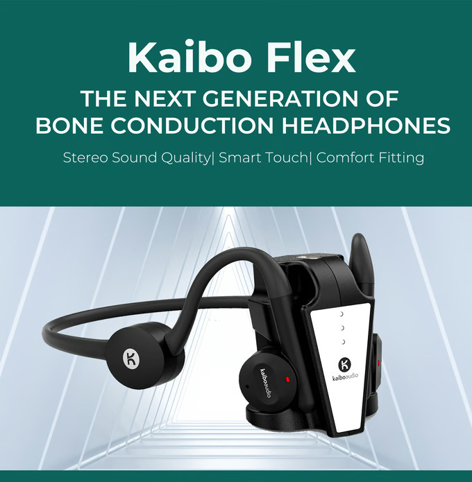 Kaibo Flex Bone Conduction Midnight Black Headphones- Sealed NIB