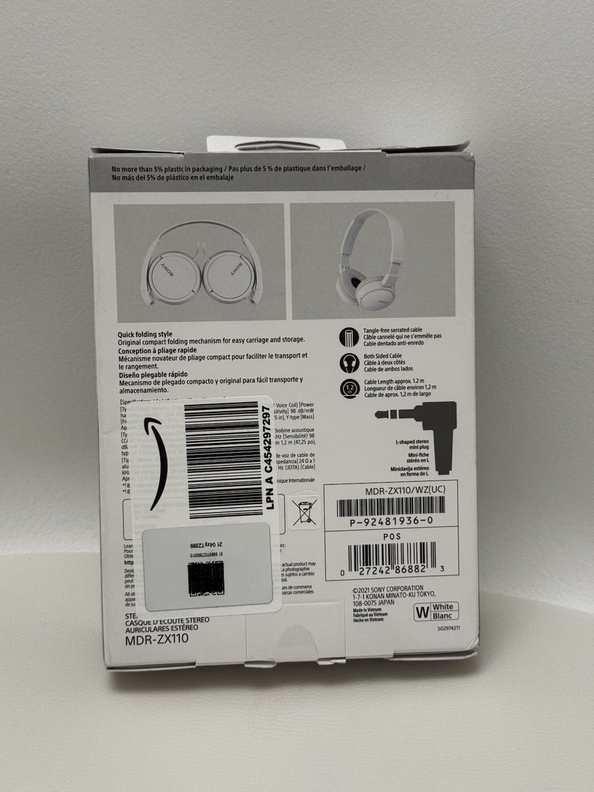 Sony MDRZX110/WHI ZX Series Stereo Headphones, MDR-ZX110 White