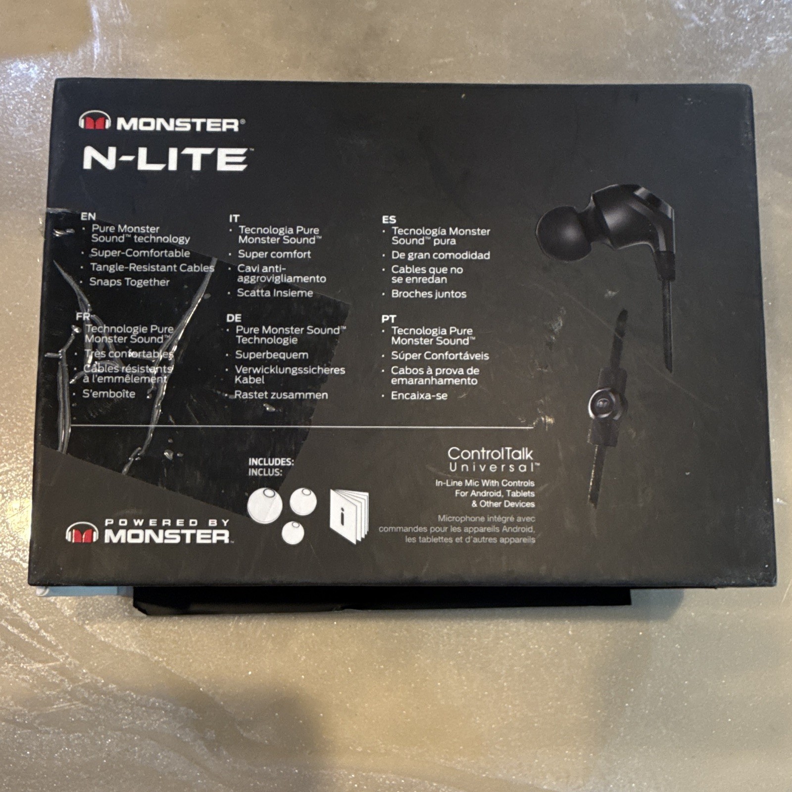 Monster N-LITE In-Ear Earbuds Black 3.5mm w/ Mic In-Line Control MPN