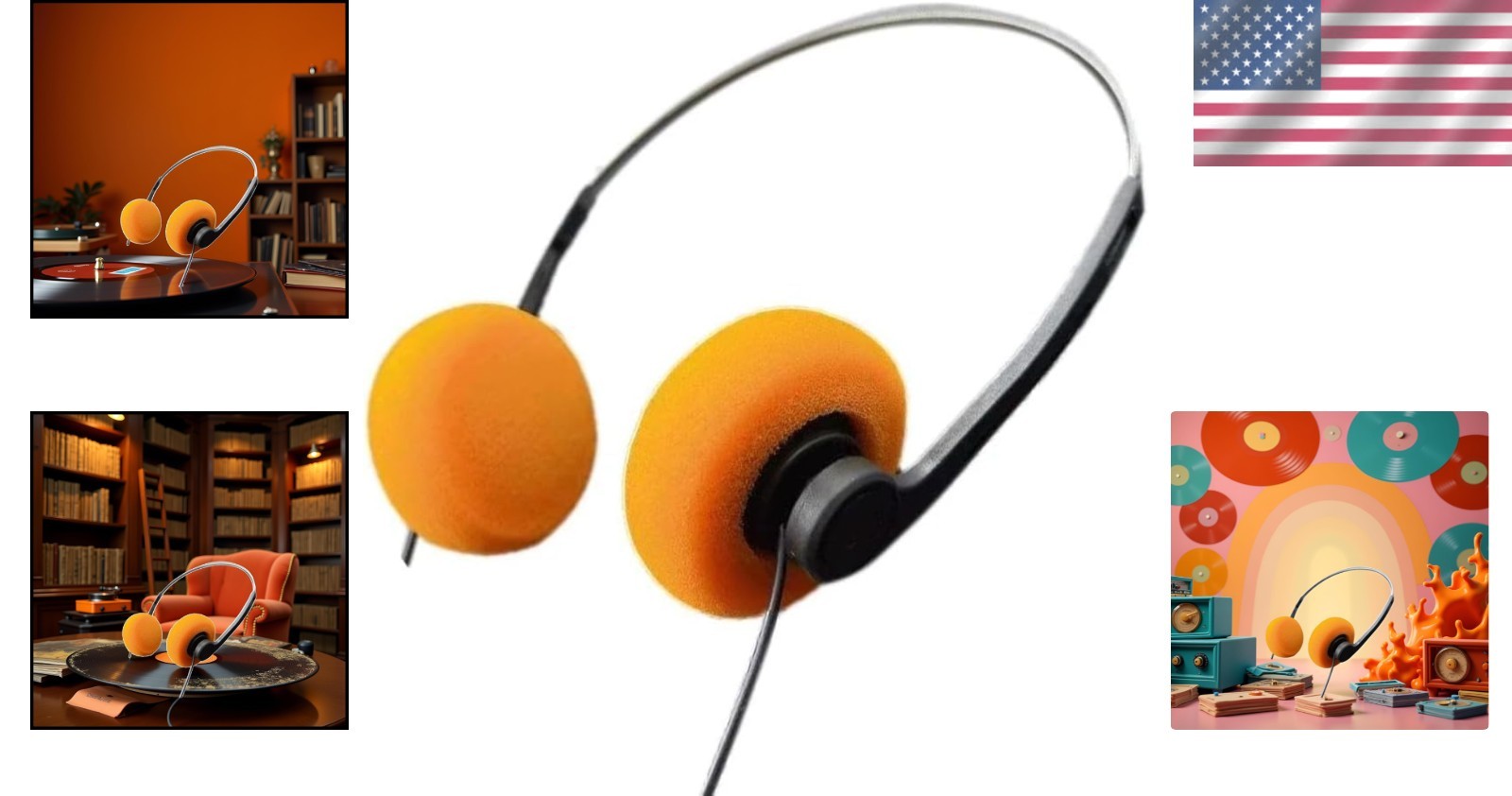 Lightweight Retro Over-Ear Headphones in Orange – Perfect for Mobile Devices