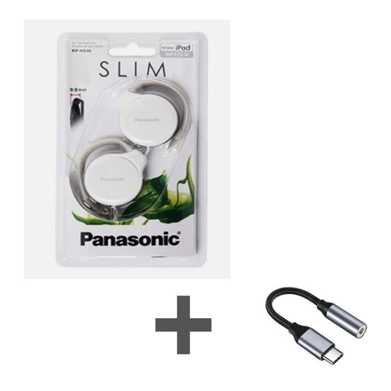 Panasonic RP-HS46 Ear-Hook Headphones – White -USB-C to 3.5mm