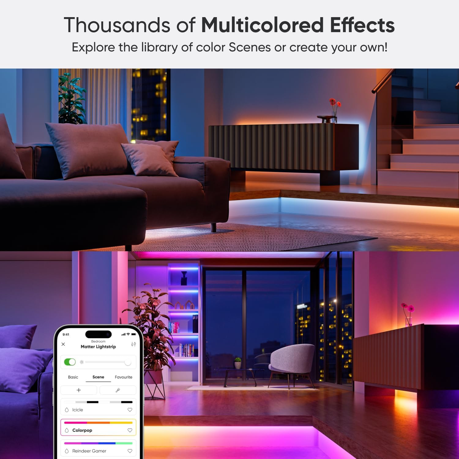 Essentials Matter Bluetooth & Wifi Smart Multicolor LED Lightstrip 200″ Smarter
