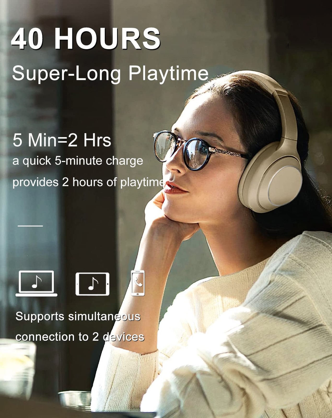 Wireless Bluetooth Headphones Over Ear, 40 Hours Playtime Wireless Headphones…
