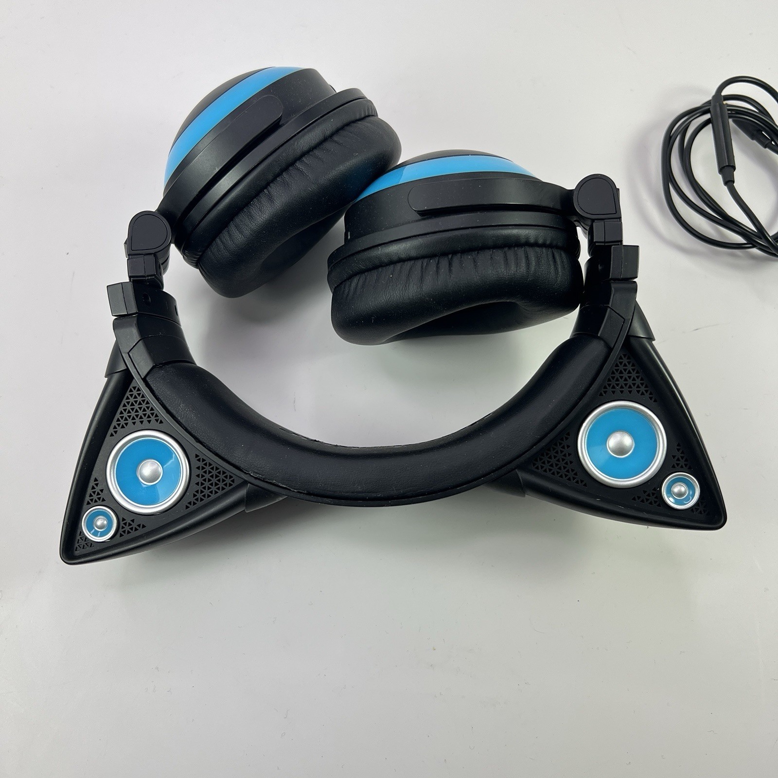 Blue Brookstone AXENT Cat Ear Gaming Headphones w Original Case Tested & Working