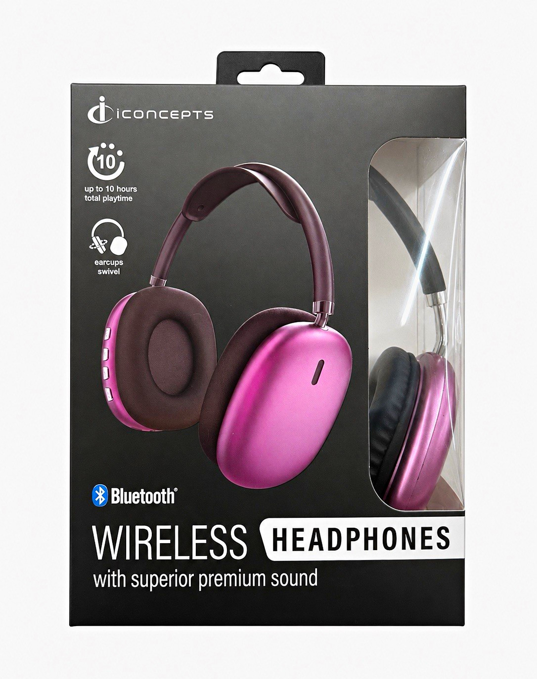 Bluetooth Wireless Over-Ear Headphones Swivel Earcups Pink/Black