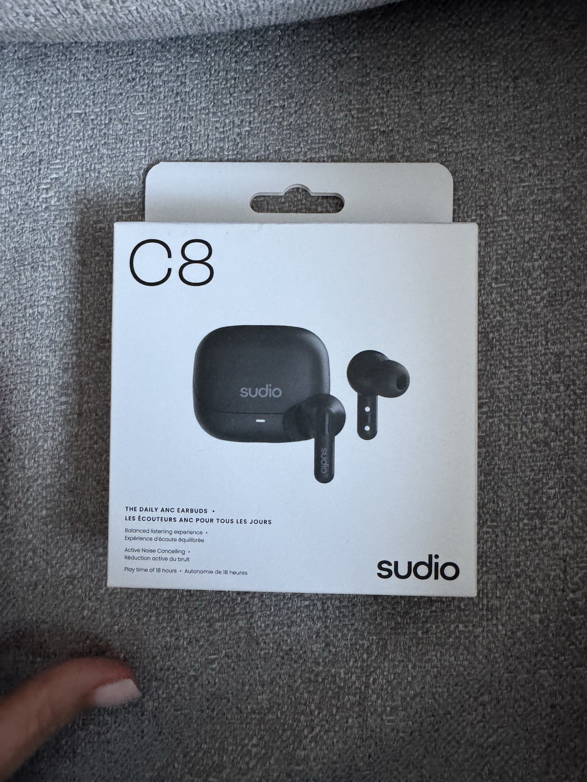 Sudio C8 The Daily ANC Earbuds Noise Canceling, Balanced Listening, Black, NEW