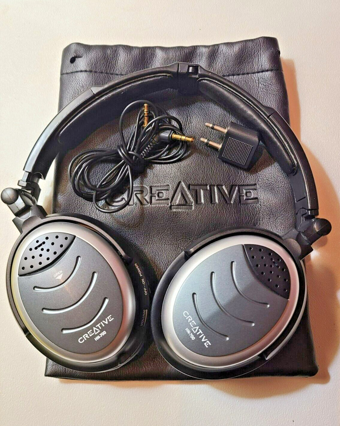 Creative HN-700 Active Noise-Canceling Folding Headphones Airplane Adapter Aux