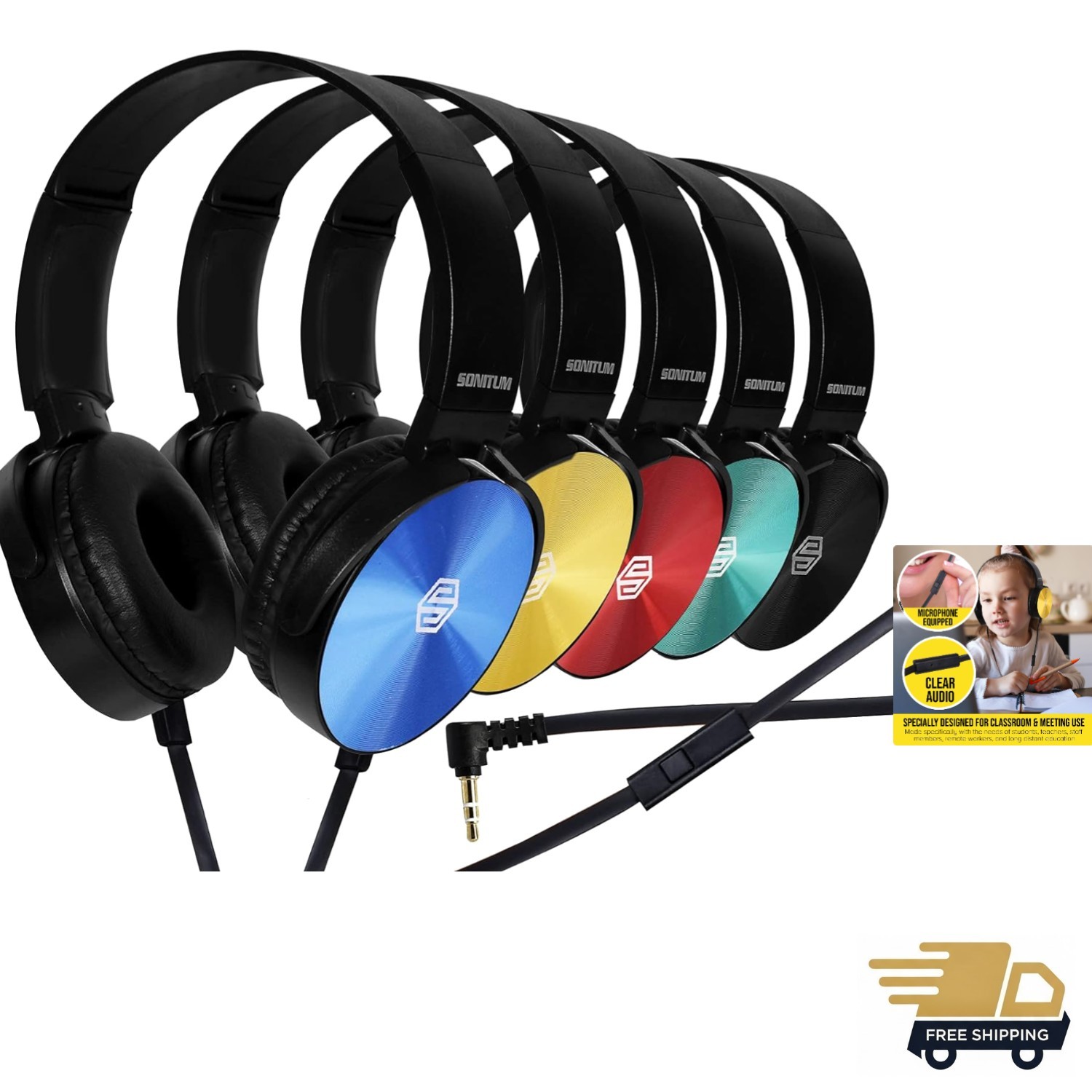 Classroom Headphones-Bulk 25-Pack, with Microphone Student On Ear Comfy Swive…