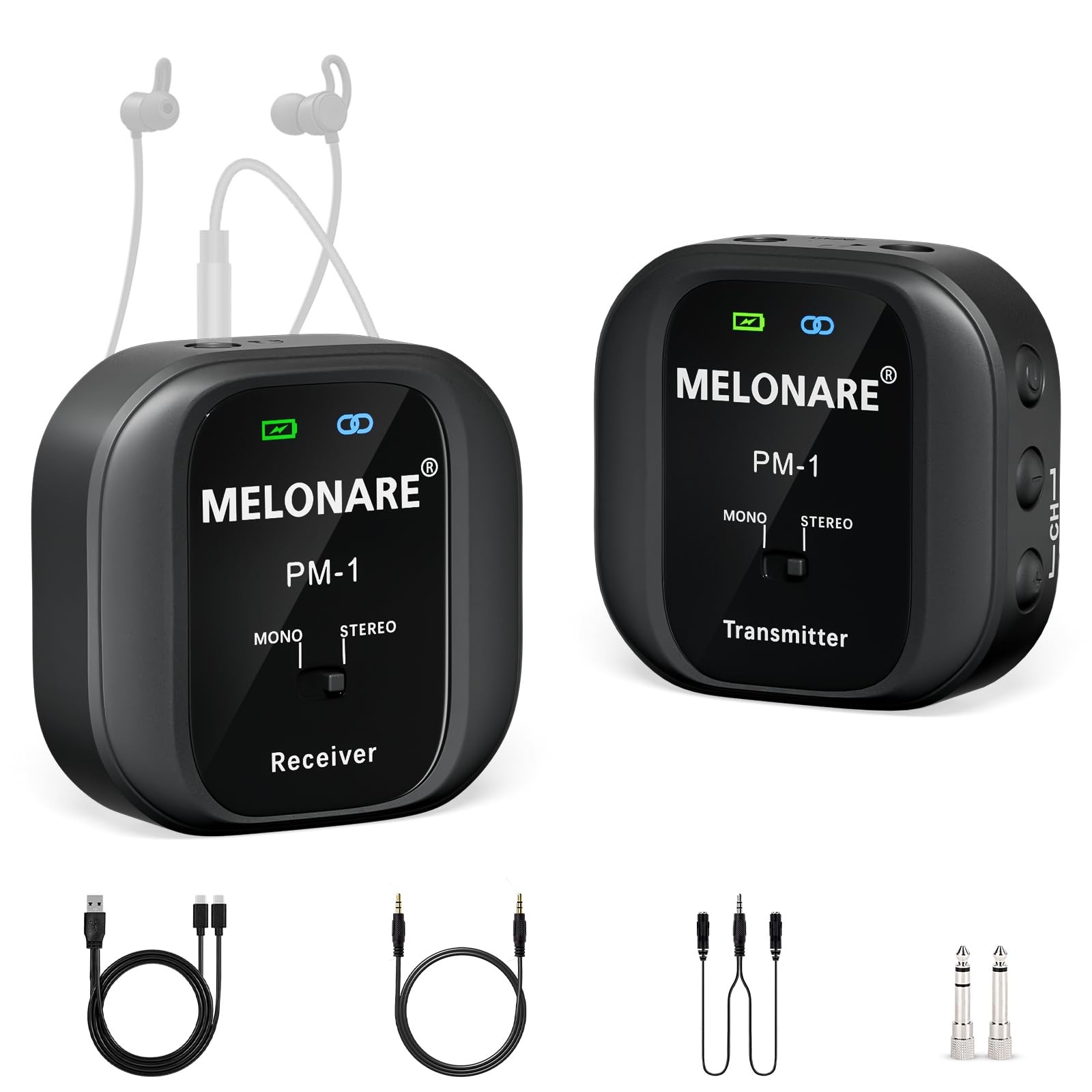 MELONARE PM-1 Wireless in-Ear Monitor System 1 receiver +1 transmitter, Black