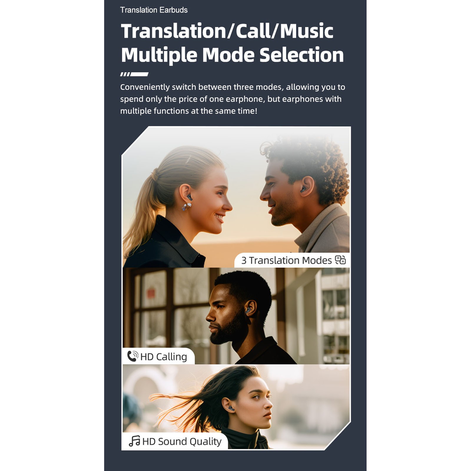Translation Earbuds With APP Support 144 Languages Noise Canceling Bluetoot PHYH