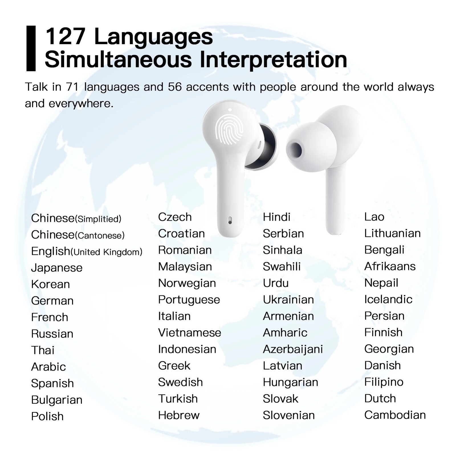 TRANSLATION TWS 5.0 Wireless 127 Real-Time Speech To Text Transcribe & Translate