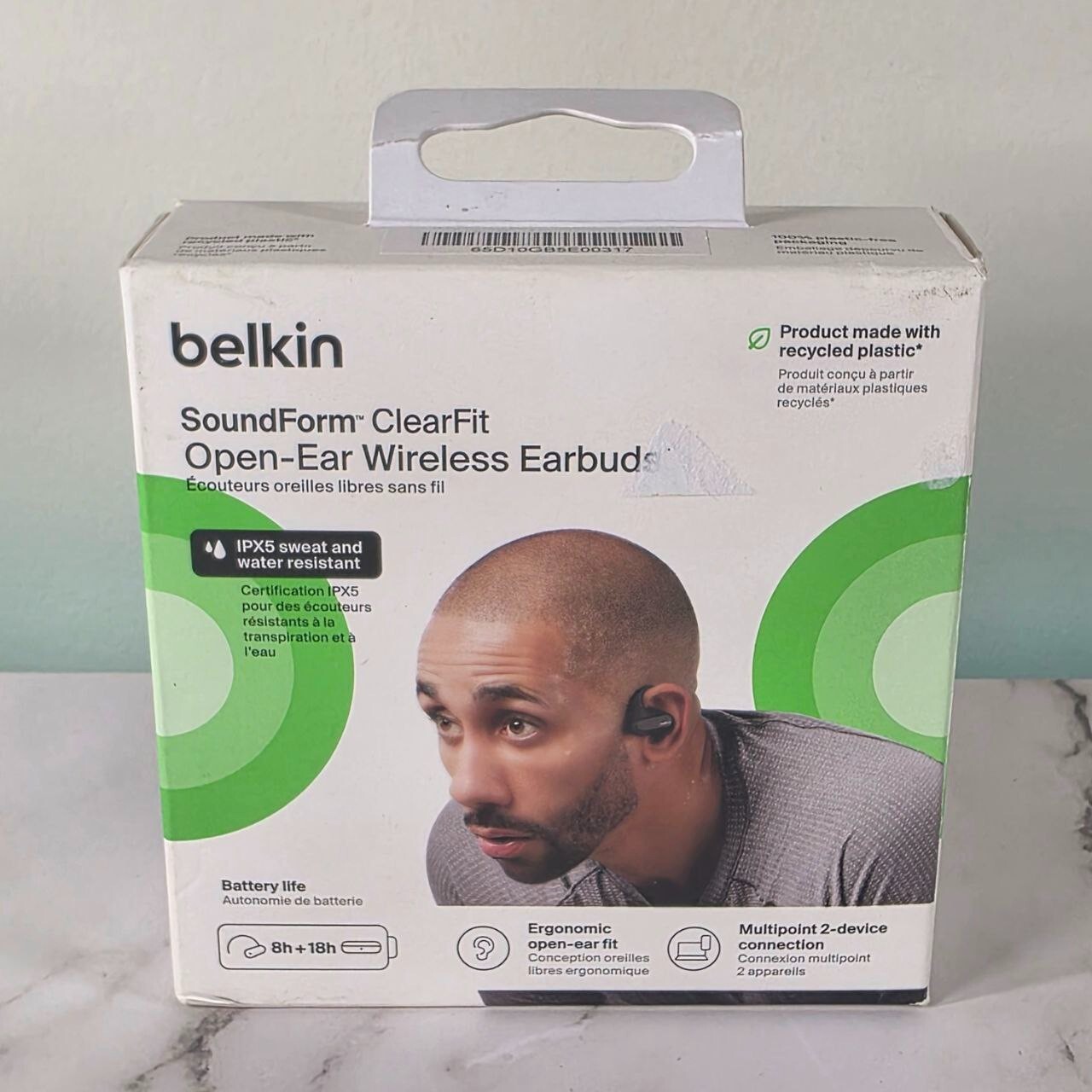Belkin SoundForm ClearFit Open Ear Wireless Earbuds Sweat Water Resistant Black