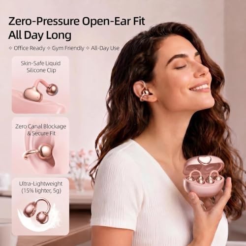 Clip-On Earbuds Open Ear Bluetooth 6.0 Wireless 14mm IPX7 Waterproof 6H