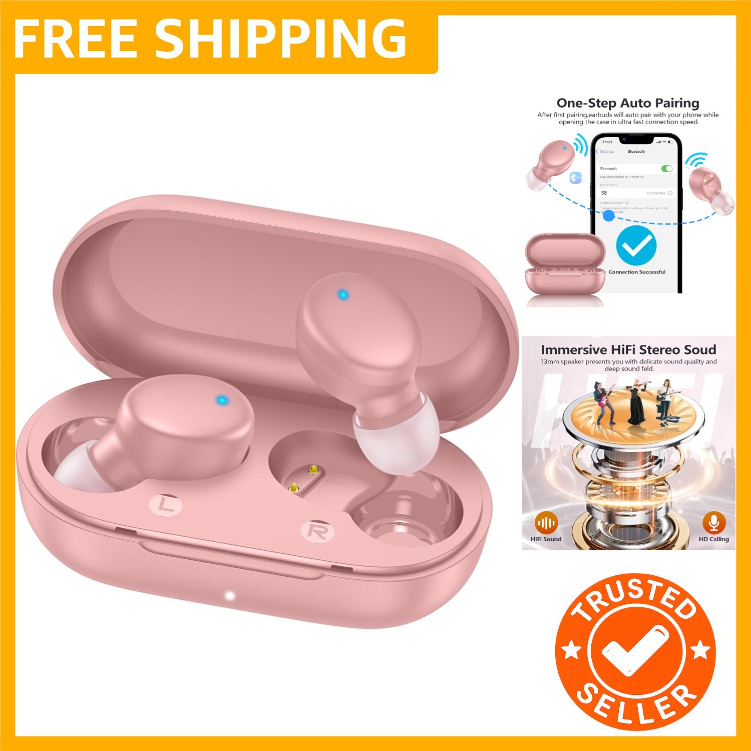 S8 Mini Wireless Earbuds Bluetooth 5.3 in Ear Light-Weight Headphones,60Hrs P…