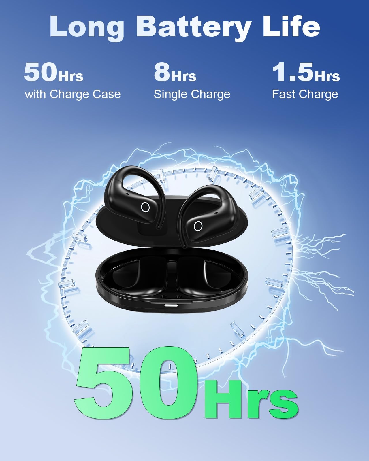 Open Ear Bluetooth 5.4 Sports Headphones, ENC Mic, 50H Playtime