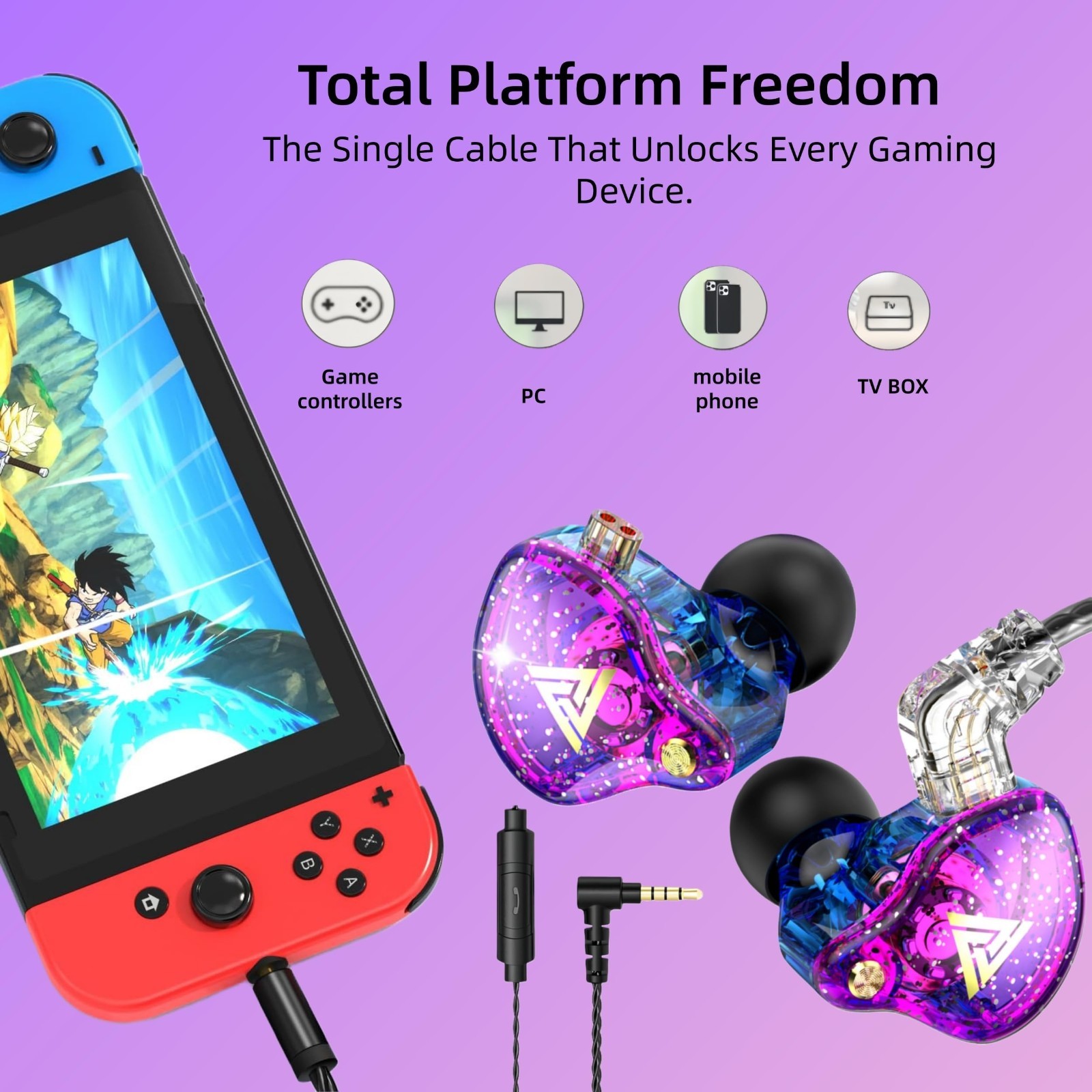 Wired Gaming Earbuds IEM In Ear Monitor Headphones Deep Bass Sound With Mic