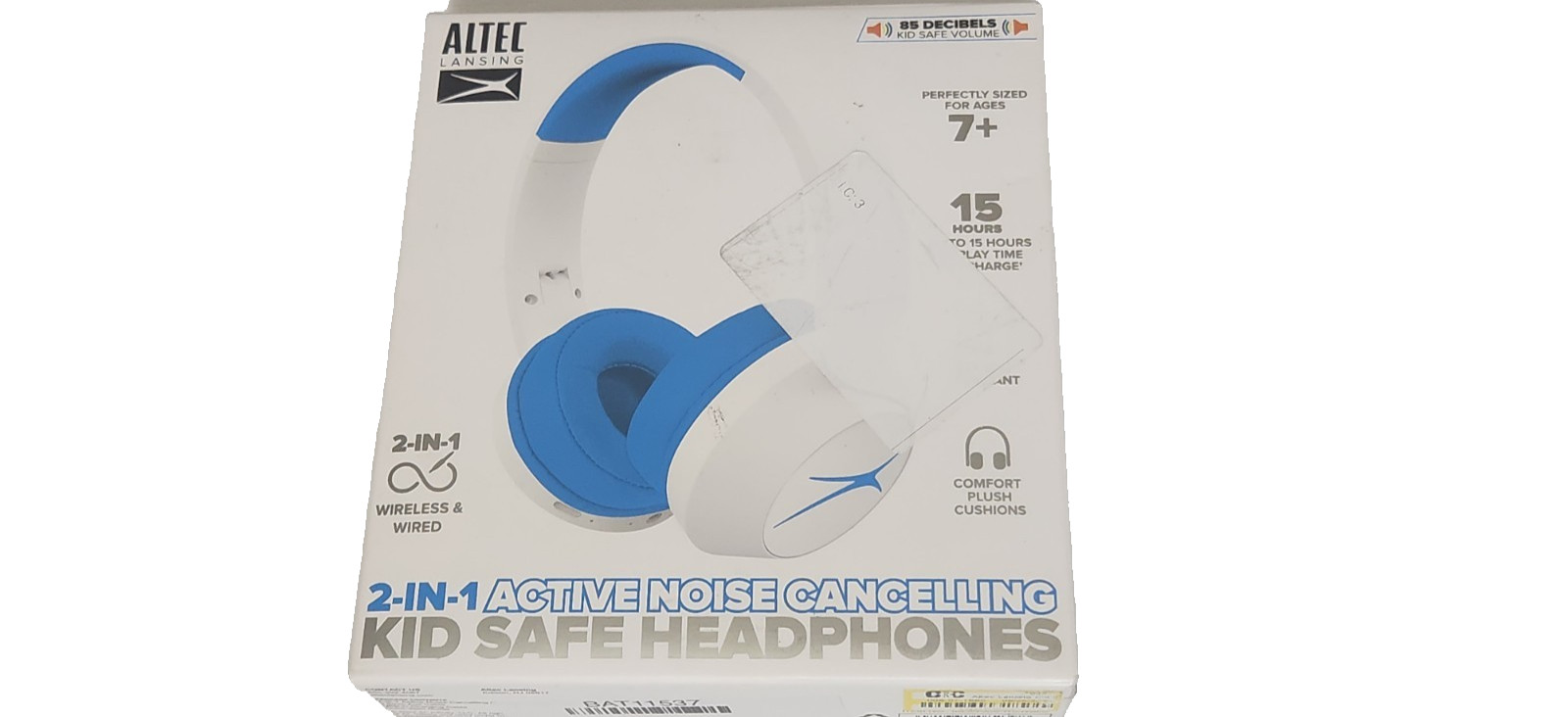 Altec Lansing 2 In 1 Active Noise Cancelling Kid Safe Headphones Blue