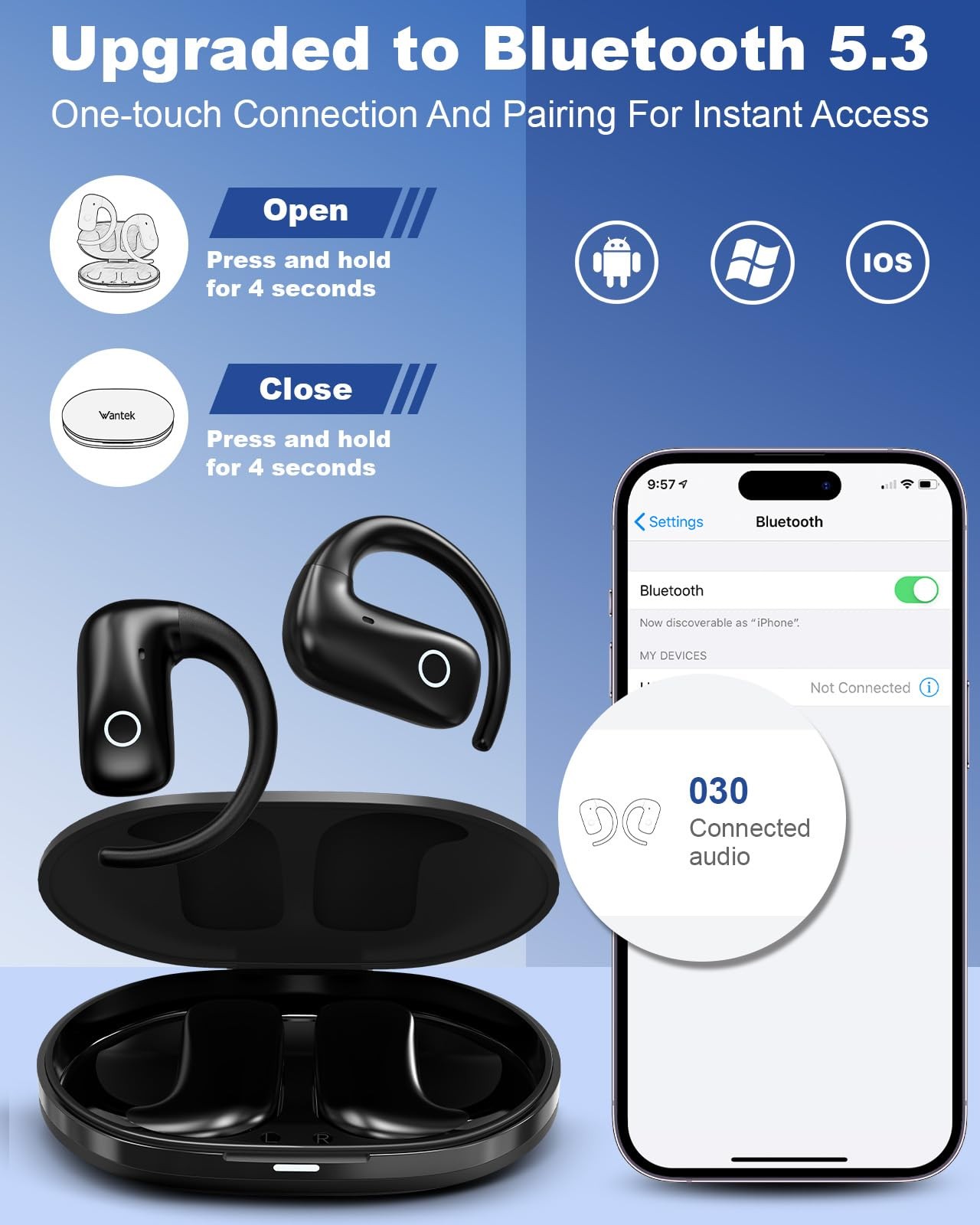 Open Ear Bluetooth 5.4 Sports Headphones, ENC Mic, 50H Playtime