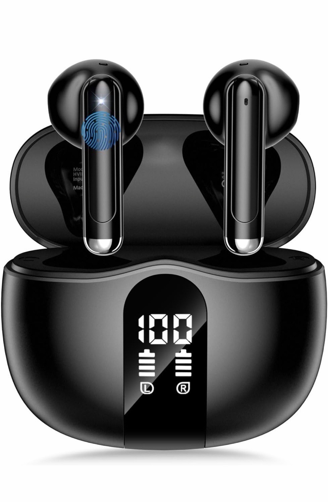 S65 Wireless Bluetooth In-Ear Earbuds, Touch Control, Mic, LED Case Black
